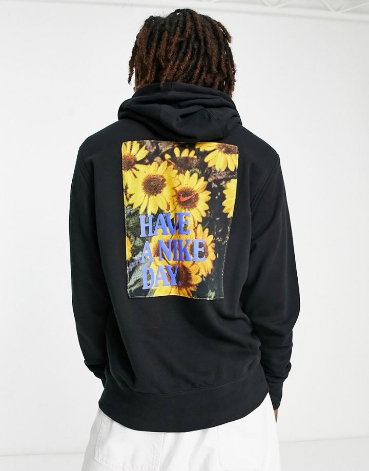 Nike Statement Hbr Back Graphic Print Fleece Hoodie In Black