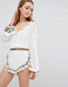 Band Of Gypsies Embroidered Romper - White