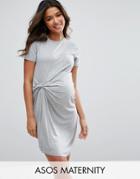 Asos Maternity T-shirt Dress With Gathered Front - Gray