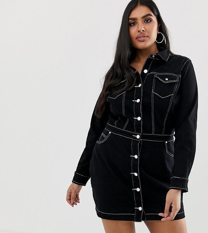 Missguided Plus Denim Shirt Dress In Black - Black