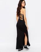 Noisy May Cage Detail Maxi Dress With Side Slit Detail - Black