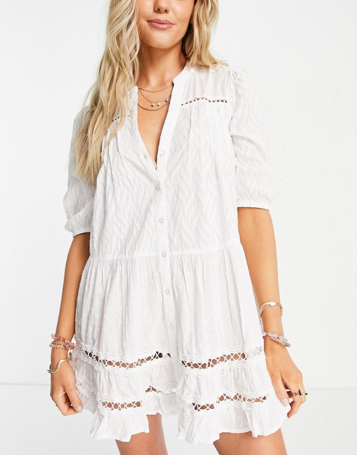 River Island Lace Smock Mini Beach Shirt Dress In White