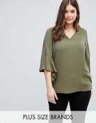 Lovedrobe V-neck Cowl Back Blouse - Green