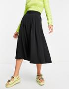 Monki Sigrid Recycled Button Up Midi Skirt In Black