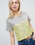 Qed London Lace Detail T-shirt - Yellow