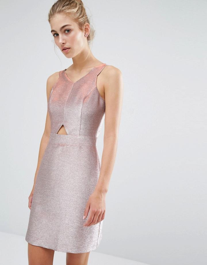 Miss Selfridge Metallic Skater Dress - Pink