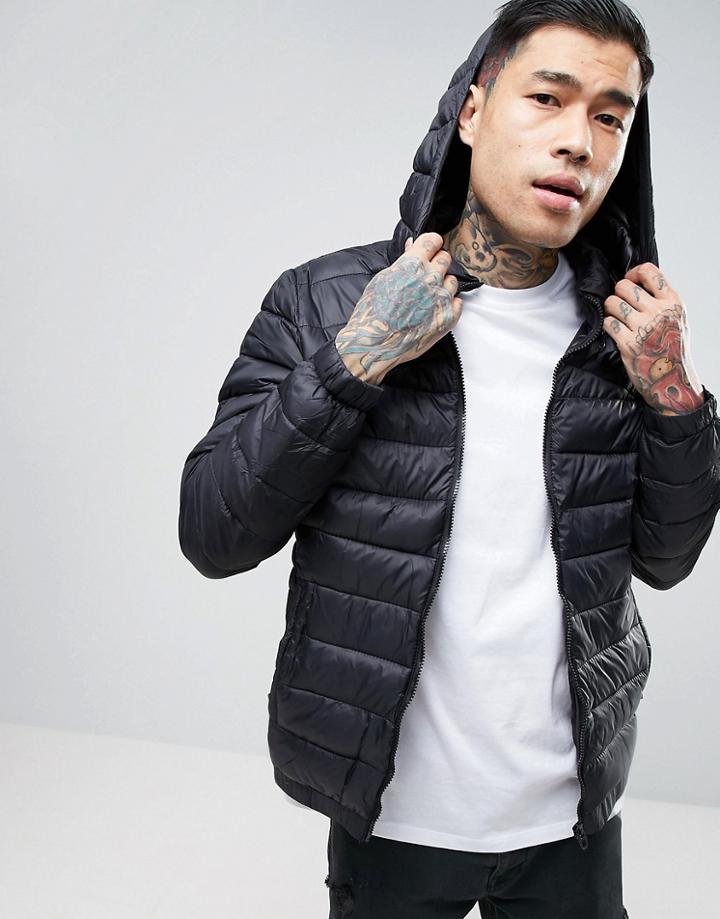 Bershka Puffer Jacket In Black - Black