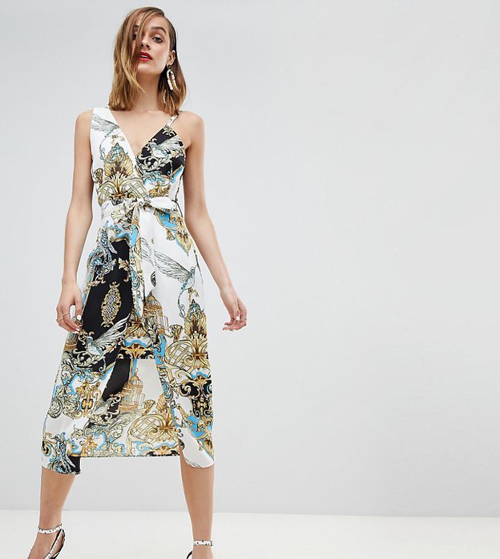 River Island Asymmetric Scarf Print Midi Cami Dress - Yellow