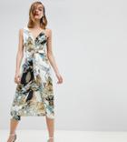 River Island Asymmetric Scarf Print Midi Cami Dress - Yellow