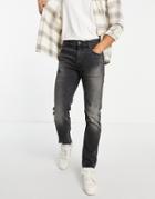 Asos Design Stretch Slim Jeans In Black Wash With Abrasions - Black