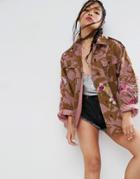 Asos Jacket In Pink Camo With Dragon And Blossom Embroidery - Multi