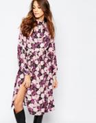 Neon Rose Dusk Floral Midi Tea Dress With Open Back - Multi