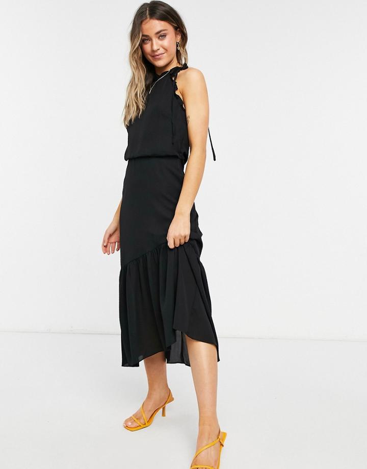 Oasis Ruffle Neck Tiered Mini Dress In Black