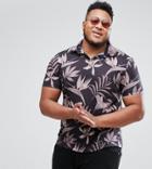 Asos Plus Polo Shirt With Revere Collar In Floral Print - Black