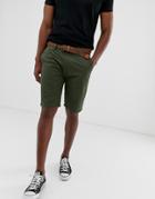 Threadbare Belted Chino Shorts-green