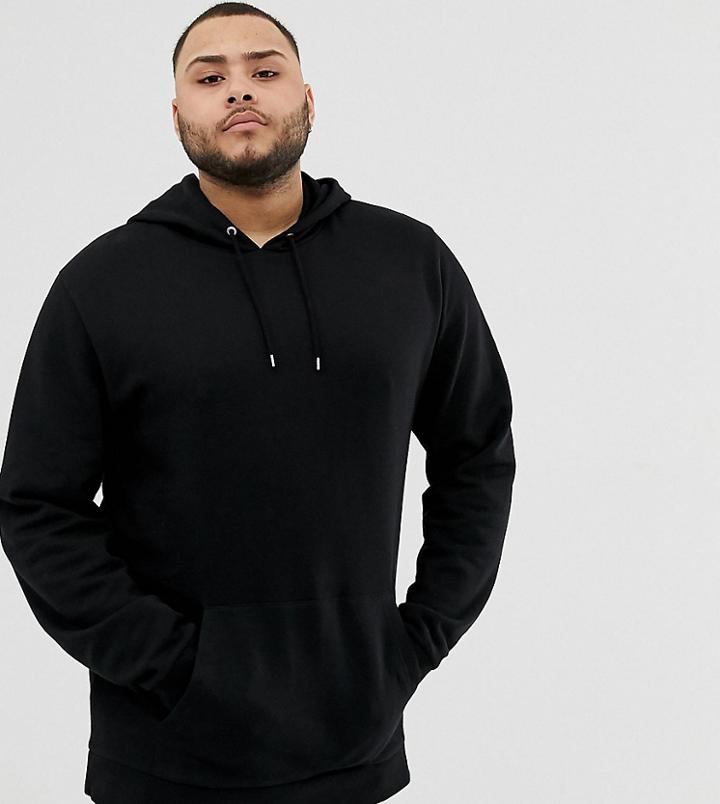 Asos Design Plus Long Line Zip Through Hoodie In Black - Black