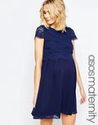 Asos Maternity Skater Dress With Lace Crop Top - Blue