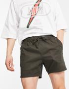 Asos Design Skinny Chino Shorts With Elasticized Waist In Khaki-green