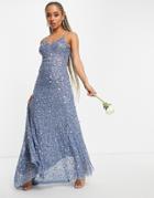 Beauut Bridesmaid Allover Embellished Maxi Dress With Cami Straps In Dark Blue-blues