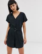 Weekday V-neck Romper With Waist Belt In Black - Black