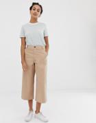 Asos Design Casual Culotte In Twill-beige