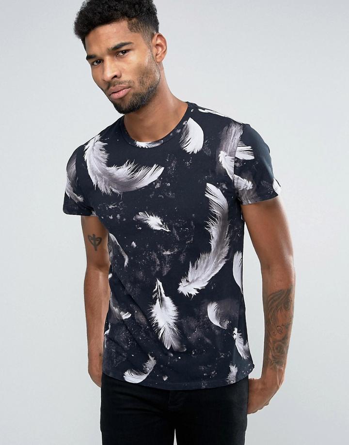 Religion Faded Leaf Print T-shirt - Black