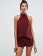 Influence Plisse Layer Romper - Red