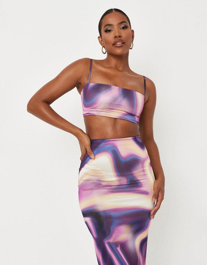 Missguided X Carli Bybel Slinky Crop Top With Cowl Neck In Purple Marble Print - Part Of A Set
