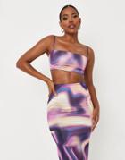 Missguided X Carli Bybel Slinky Crop Top With Cowl Neck In Purple Marble Print - Part Of A Set