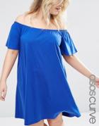 Asos Curve Boho Off Shoulder Dress - Blue
