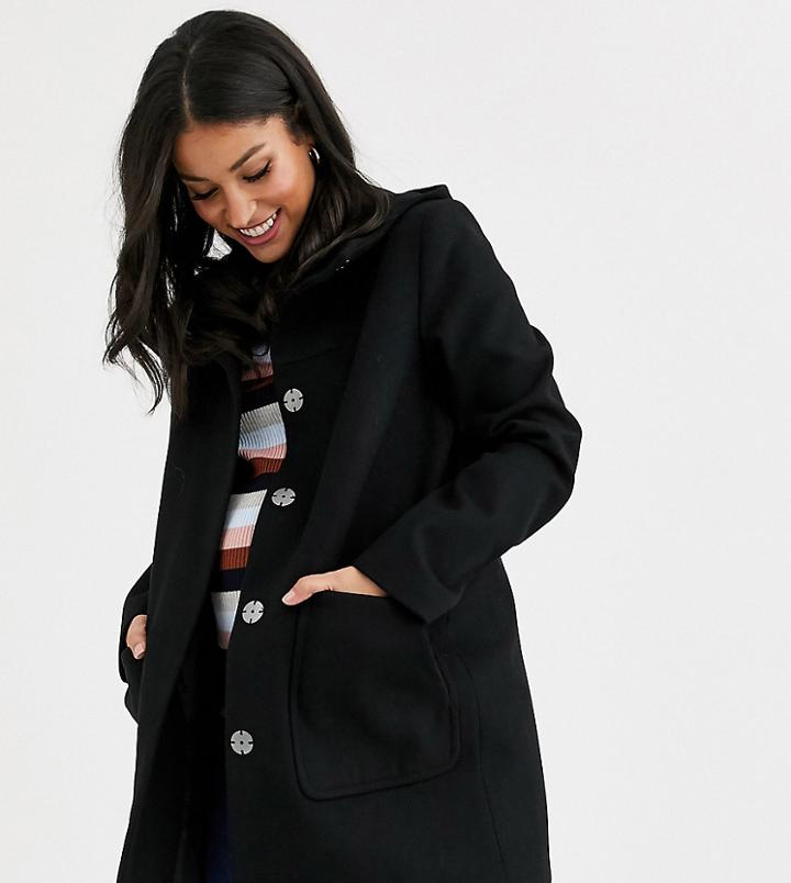 Asos Design Maternity Hooded Slim Coat In Black