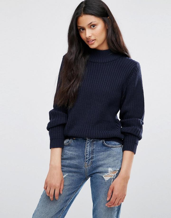Brave Soul High Neck Sweater - Navy