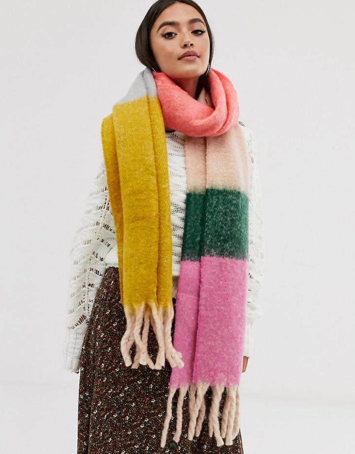 Asos Design Oversized Fluffy Multi Block Stripe Woven Scarf - Multi