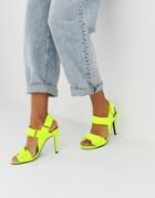 Asos Design Hazelnut Sporty Heeled Sandals In Neon Yellow