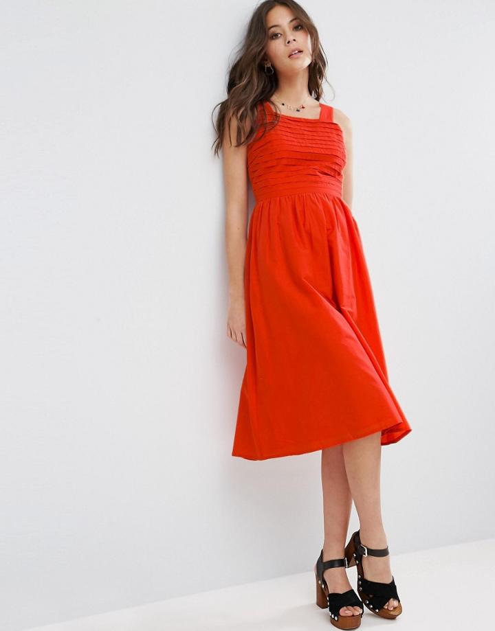 Asos Pleated Midi Sundress - Red