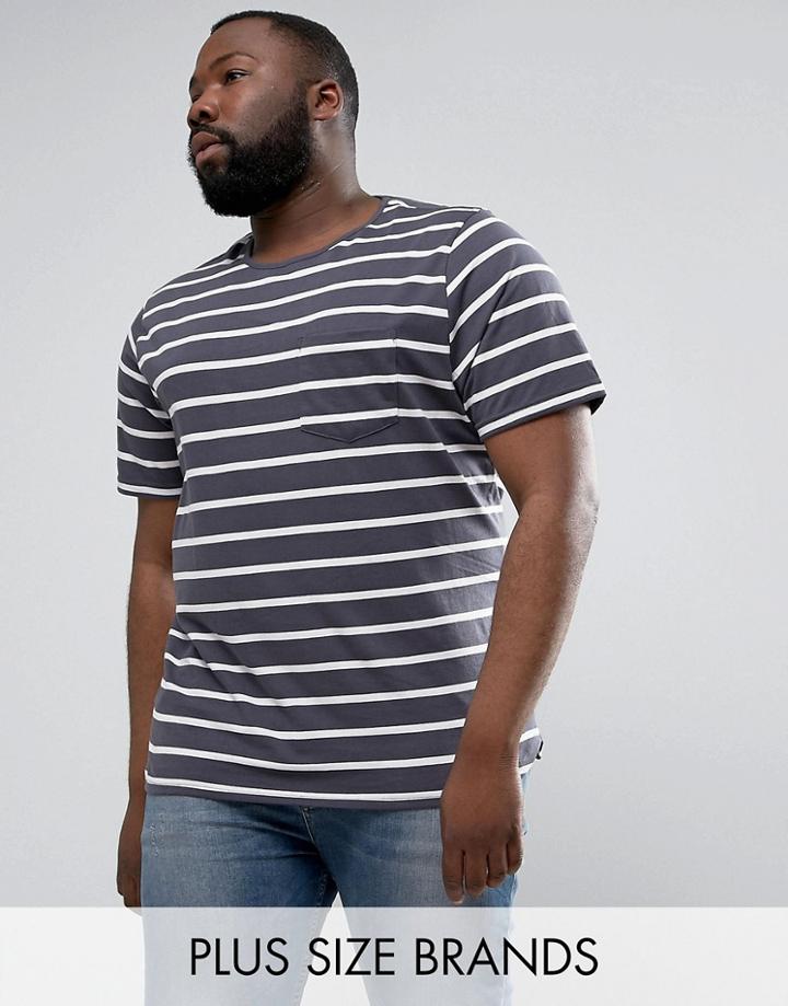 Another Influence Plus Wide Stripe Curved Hem T-shirt - Navy