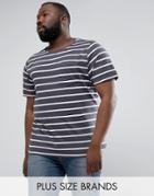 Another Influence Plus Wide Stripe Curved Hem T-shirt - Navy