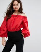 Miss Selfridge Ruched Sleeve Top - Red