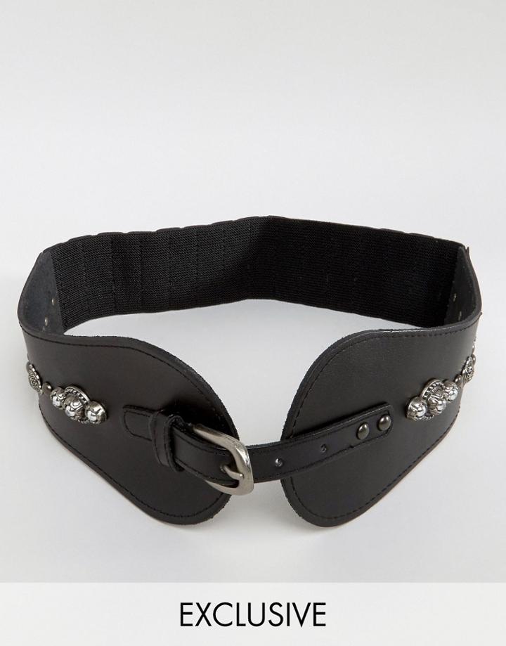 Reclaimed Vintage Wide Leather Studded Waist Belt - Black