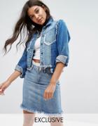 Liquor & Poker Trucker Jacket With Contrast Wash And Fraying - Blue