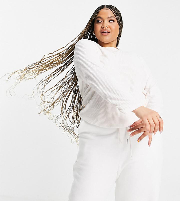 Asos Design Curve Mix & Match Lounge Super Soft Rib Sweatshirt With Channelling In Ecru-white
