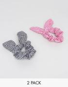 Asos Pack Of 2 Gingham Hair Tie Scrunchies - Multi