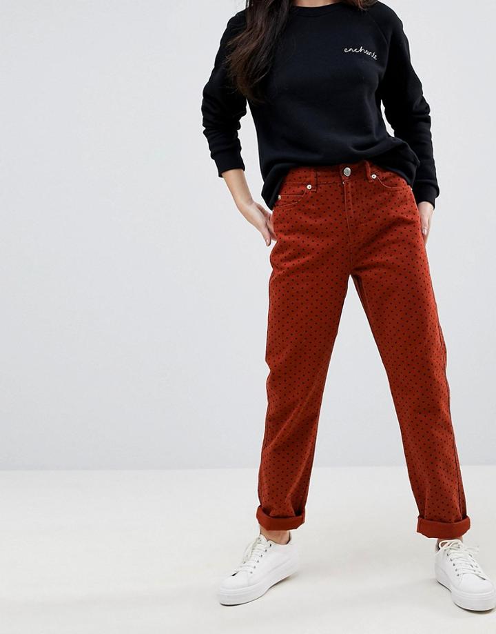 Asos Original Mom Jeans With Polka Dot Print In Rust - Red