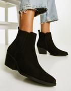Accessorize Western Mid Heeled Boots In Black Faux Suede