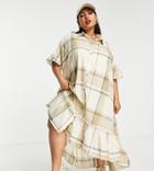River Island Plus Striped Volume A-line Midi Shirt Dress In Green