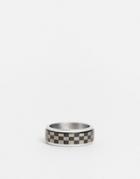 Asos Design Stainless Steel Movement Ring With Checkerboard Design In Silver Tone