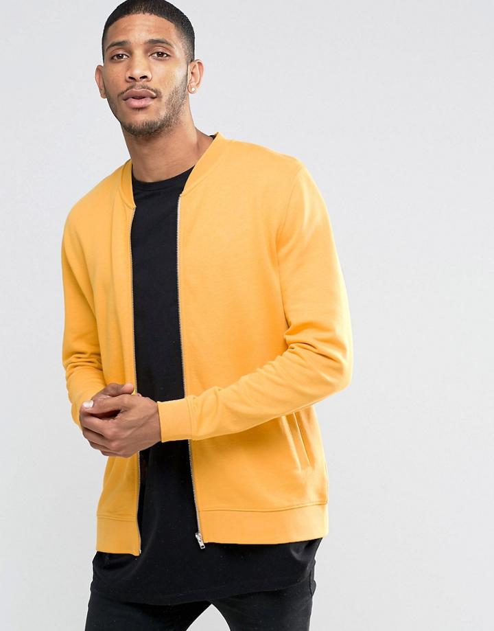 Asos Jersey Bomber Jacket In Yellow - Yellow