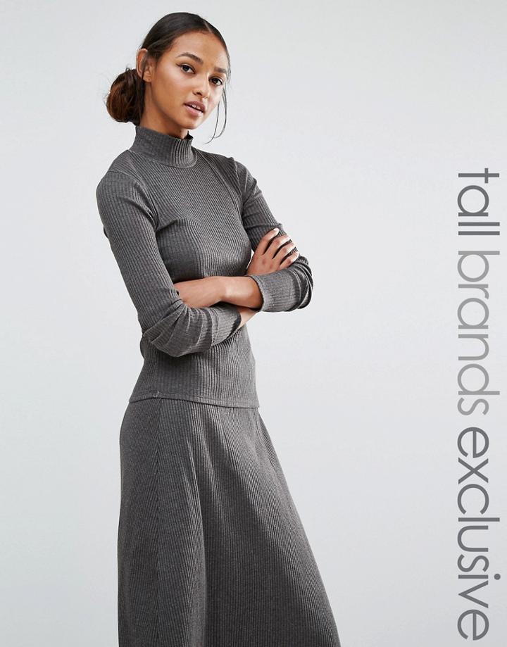 Daisy Street Tall Ribbed Knitted Jumper - Gray