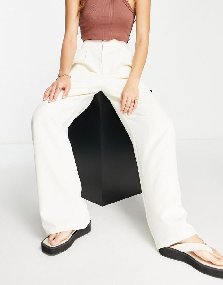 Stradivarius Tailored Wide Leg Pants In Ecru-neutral