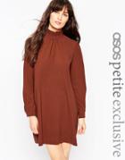 Asos Petite Shift Dress With High Frill Neck - Tobacco